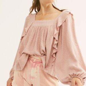FREE PEOPLE Ruffle Long Sleeve Bouse M